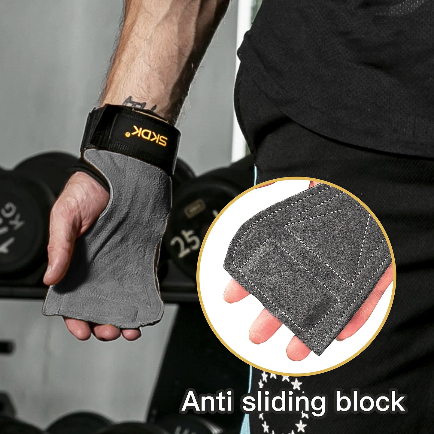 SKDK Gym Grips Palm Guards Cowhide Palm Protector  Weightlifting Gymnastics Workout Gloves Grips Fitness Training Equipment